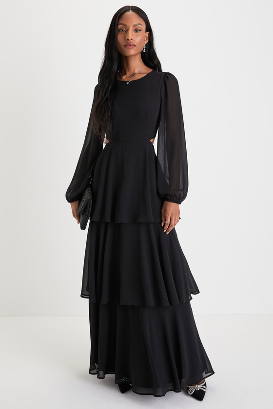 black tiered maxi dress